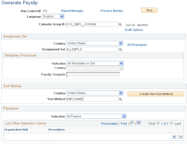 Generate Payslip page