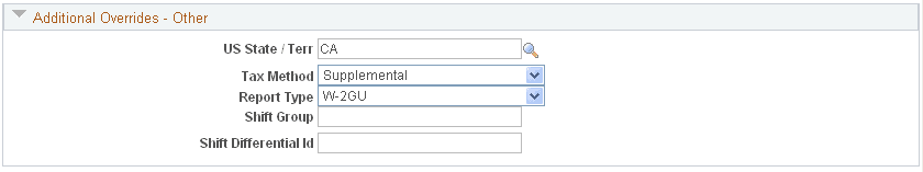 Example of state code and report type override on the Element Detail page