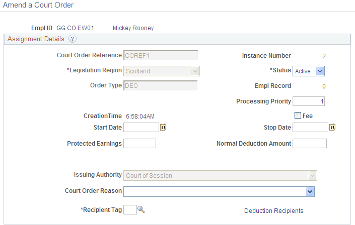 Amend a Court Order page