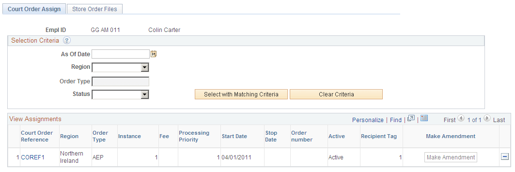 Court Order Assign page