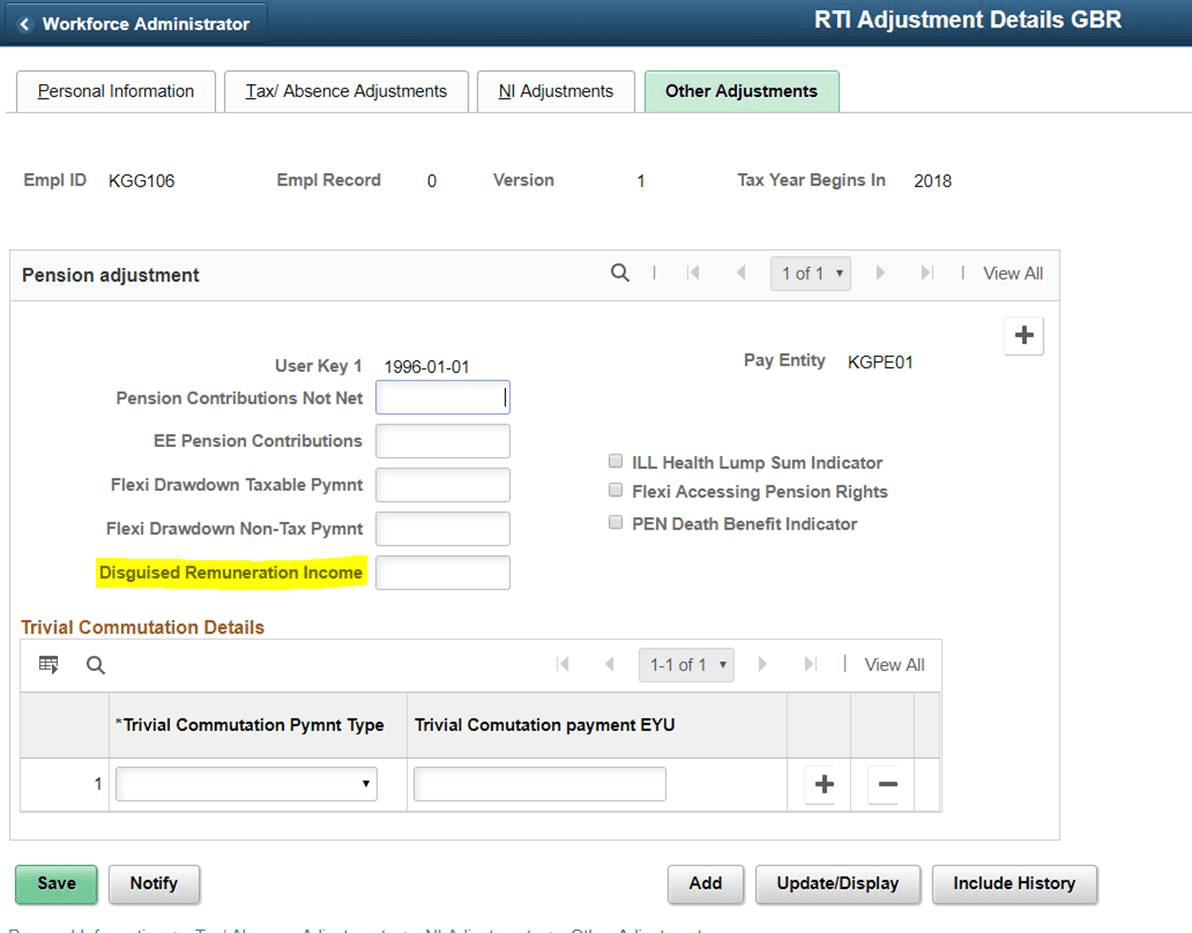 Other Adjustments page