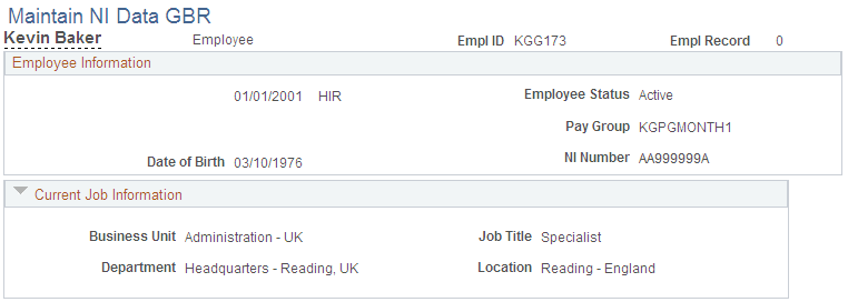 Maintain NI Data GBR page (1 of 2)