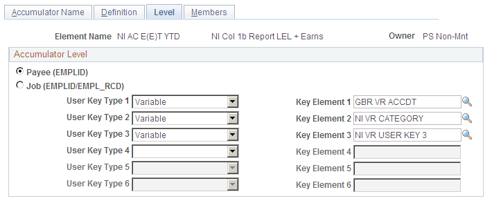 Example UK accumulator with NI Category as a User Key