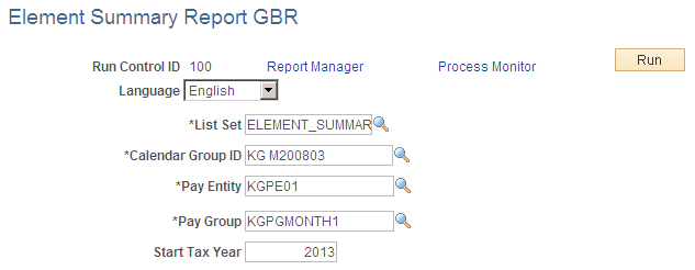 Element Summary Report GBR page