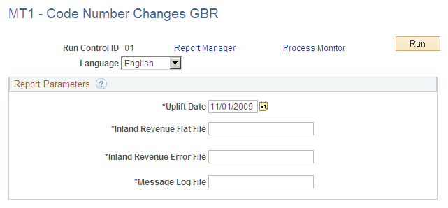 MT1 - Code Number Changes GBR page