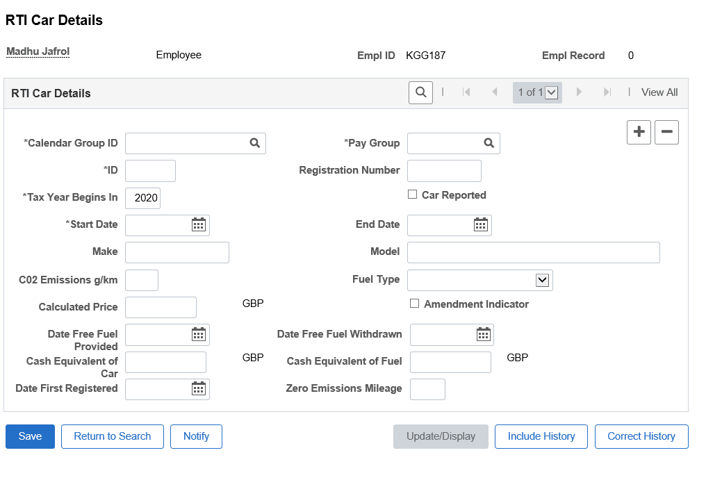 RTI Car Details page