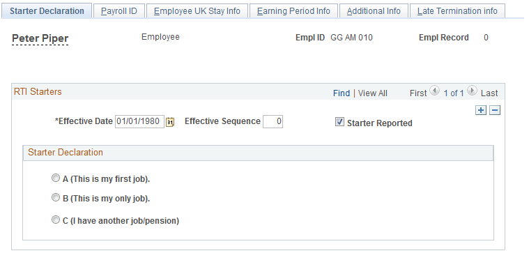 Starter Declaration page