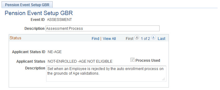 Pension Event Setup GBR page