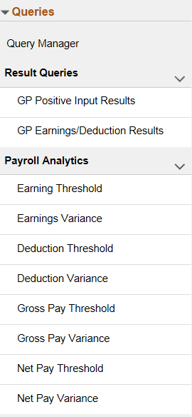 (Global Payroll) Queries group box