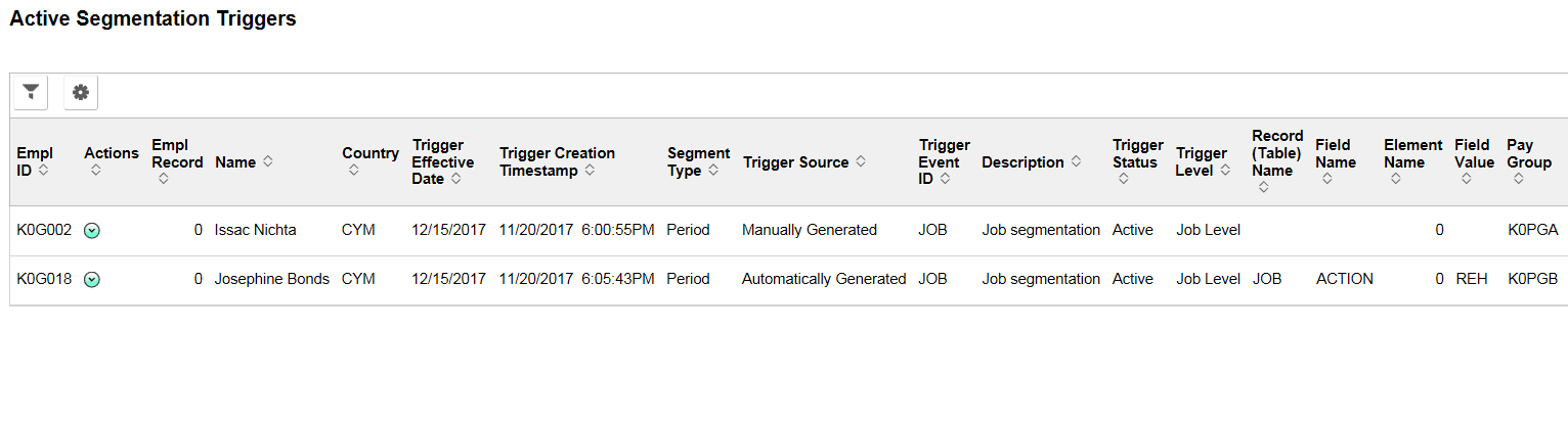 Active Segmentation Triggers page
