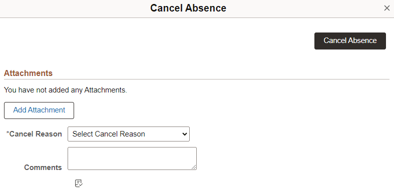 Cancel Absence modal page