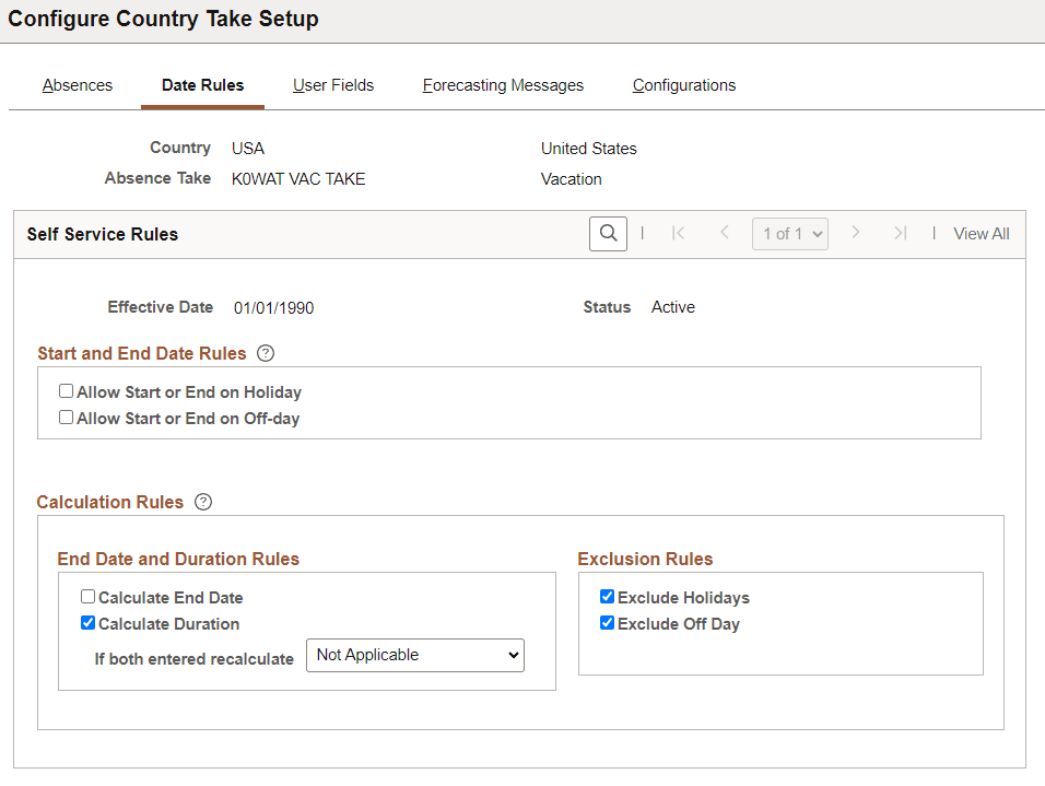 Data Rules Tab of Configure Country Take Setup