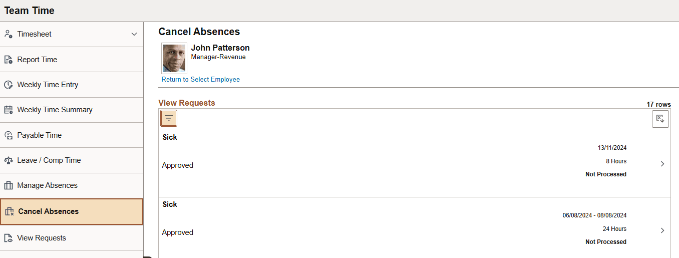 Manager_Cancel Absences for an employee