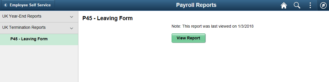 (Desktop) Payroll Reports page showing parameters of a report