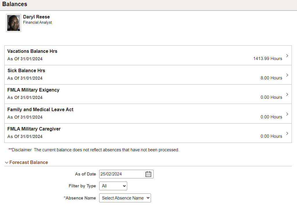 Absence Balances Page