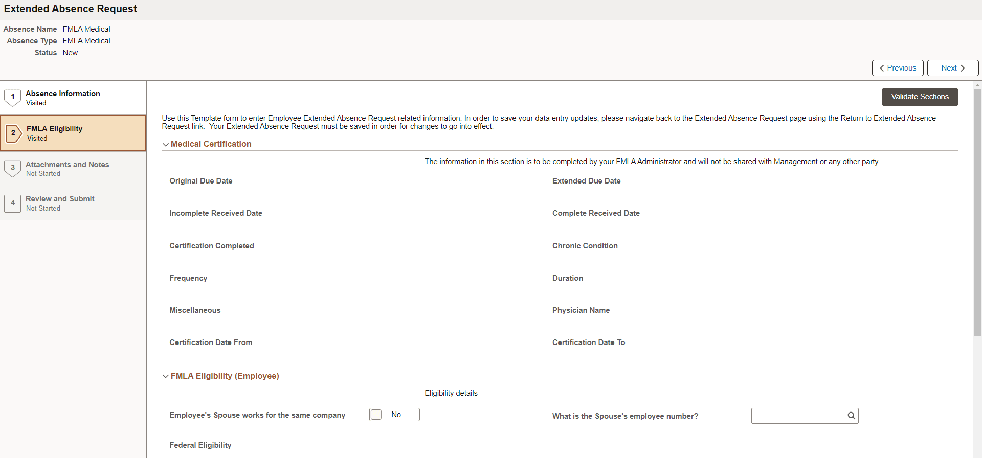 FLMA Eligibility Step of Extended Absence Request