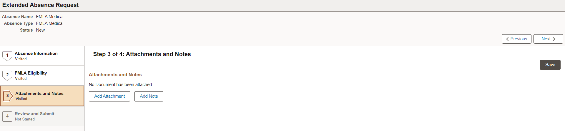 Attachments and Notes Step of Extended Absence Request