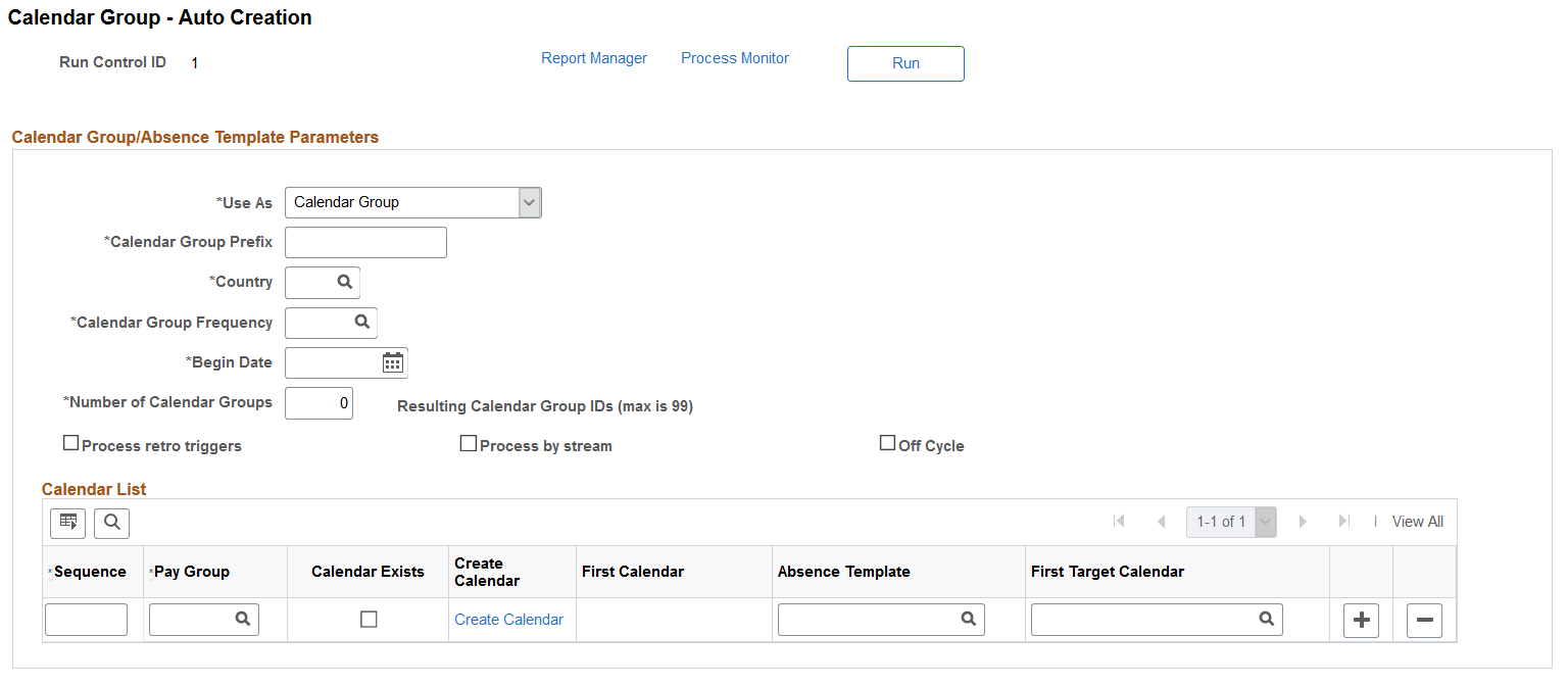 Calendar Group - Auto Creation page