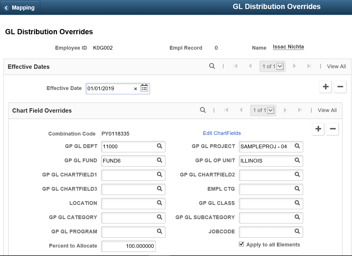 GL Distribution Overrides page