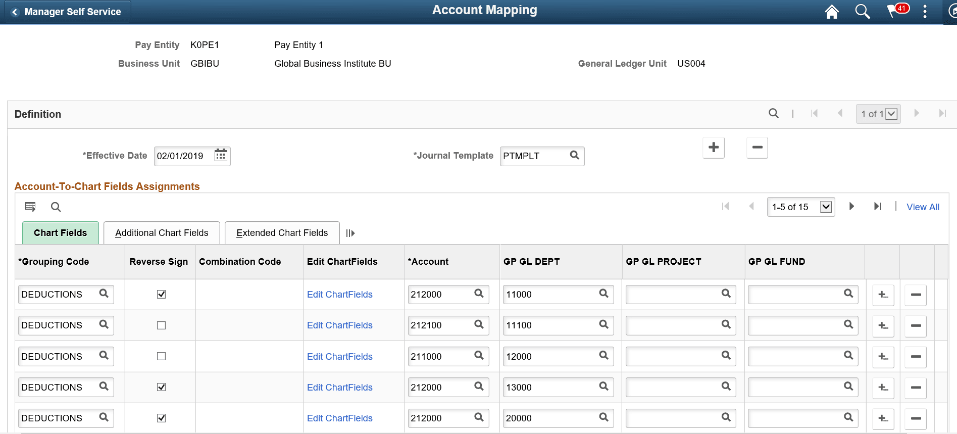 Account Mapping page