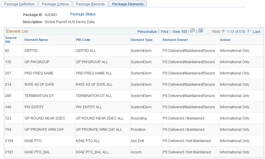 Create Non-Rule Package - Package Elements page