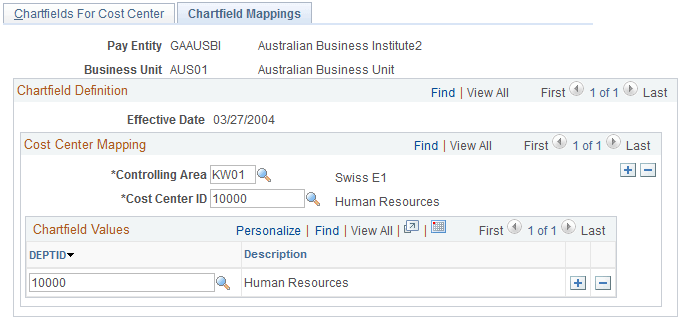 Chartfield Mappings page
