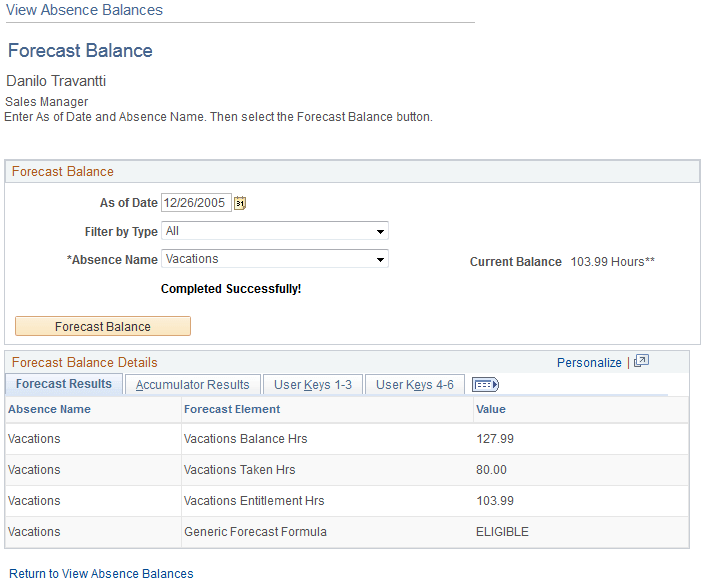 Forecast Balance page