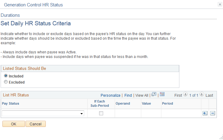 Set Daily HR Status Criteria page