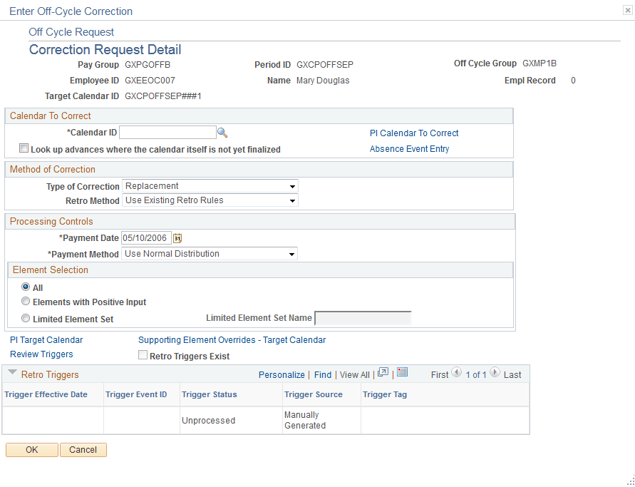 Correction Request Detail page