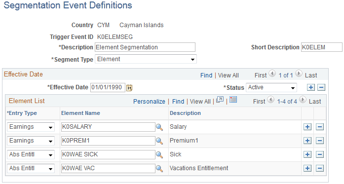 Segmentation Event Definition page