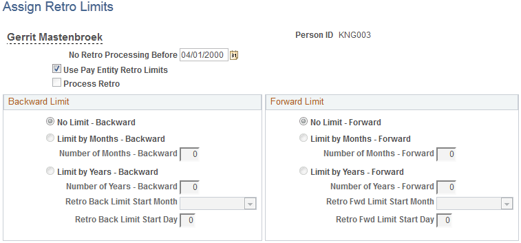 Assign Retro Limits page