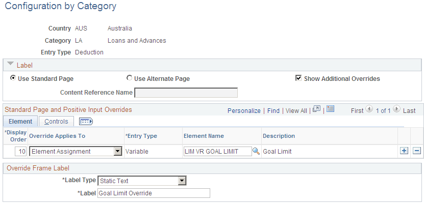 Configuration by Category page