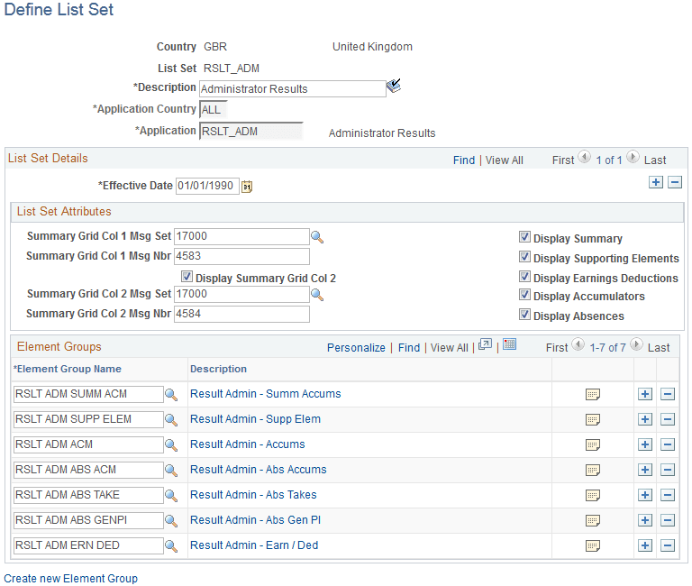 Define List Set page