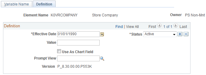 Variables - Definition page