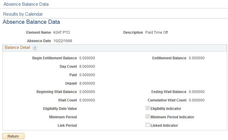 Absence Balance Data page
