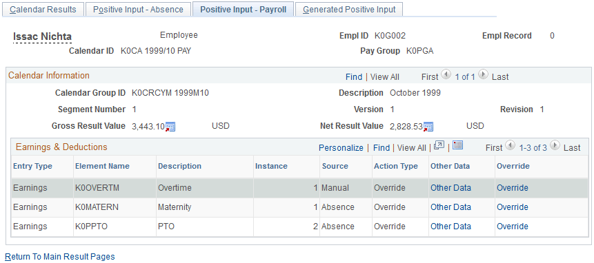 Positive Input - Payroll page