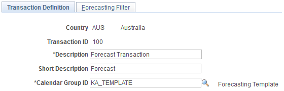 Transaction Definition page