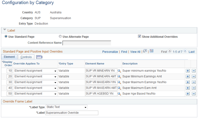 Example of Standard Page and Positive Input Overrides with option Use Standard Page