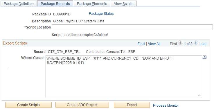 Export Non-Rule Package - Package Records page