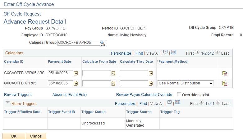 Advance Request Detail page