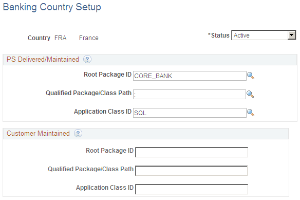 Banking Country Setup page