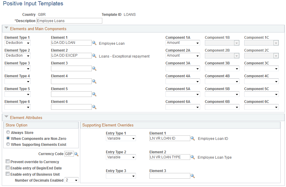 Positive Input Templates page