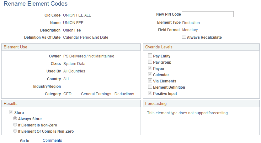 Rename Element Codes page