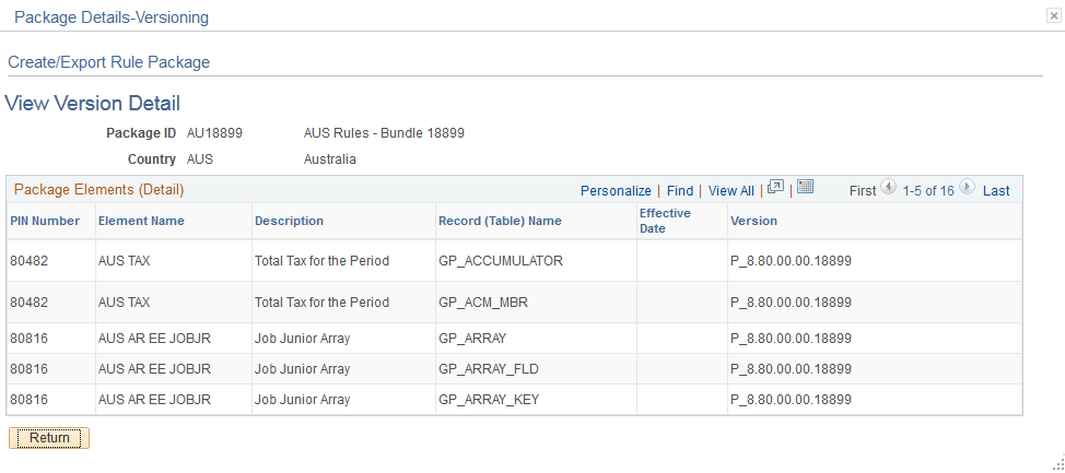 View Version Detail page