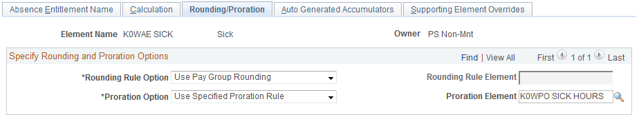 Absence Entitlements - Rounding/Proration page