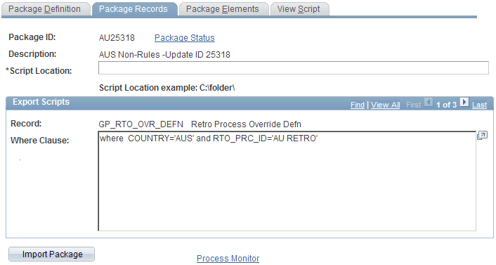 Import Non-Rule Elements - Package Records page