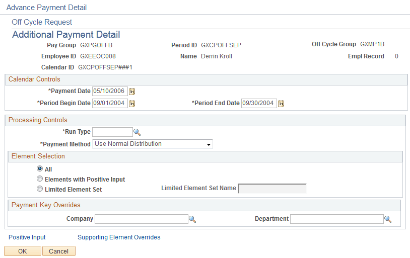 Additional Payment Detail page
