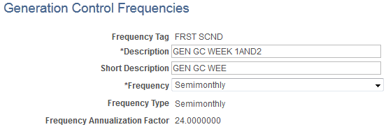 Generation Control Frequencies page