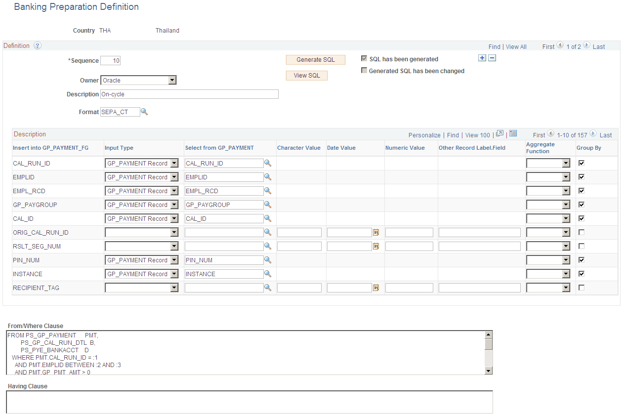Banking Preparation Definition page