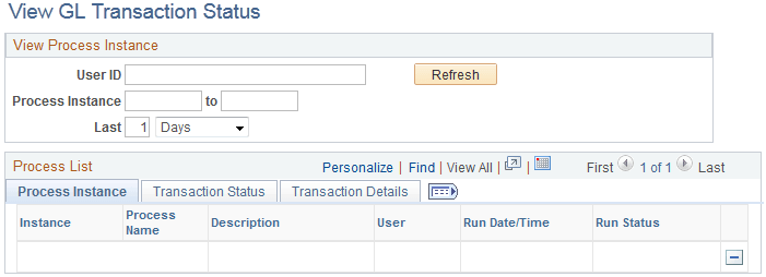 View GL Transaction Status page